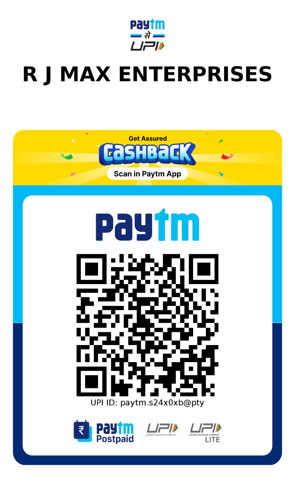 R J Max Enterprises Payment QR Code